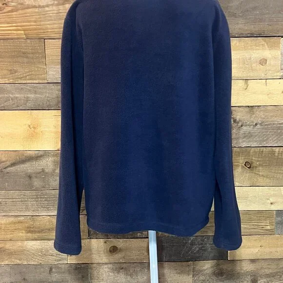 Croft & Barrow Fleece Navy Zip Up Jacket Christmas Theme Trees/Snowflakes Large - Picture 3 of 10